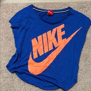 Nike Women's Tee in Blue with Bright Orange Logo